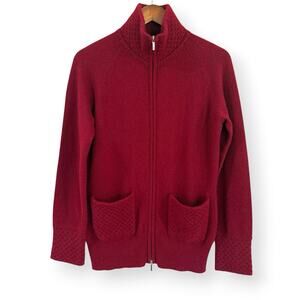 Enzo Mantovani Red 100% Cashmere Full Zip Mock Neck Cardigan Sweater Large Italy